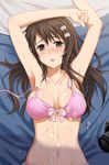  armpits blush bra breasts brown_hair camera cleavage collarbone cum cum_on_body groin hair_ornament large_breasts long_hair looking_at_viewer navel niimi_haruka_(photokano) open_mouth photokano shian_(my_lonly_life.) solo underwear 