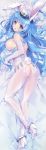  1girl :d absurdres animal_ears ass bed_sheet blue_hair blush breasts bunny_ears bunny_tail carnelian dakimakura garter_straps gloves hat high_heels highres huge_filesize lace lace_gloves large_breasts lavender_eyes nipples open_mouth original pussy smile tail thighhighs uncensored 