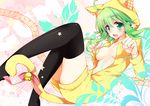  animal_costume animal_ears animal_hood bell black_legwear blush cat_hood cat_tail fang green_eyes green_hair gumi hood hoodie mao_(alepricos) musical_note naked_hoodie open_clothes open_shirt paw_pose ribbon shirt short_hair_with_long_locks sidelocks tail tail_bell tail_ribbon thighhighs vocaloid 