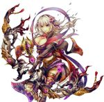  bow_(weapon) bracer breasts capcom character_request cleavage cleavage_cutout company_connection flower hair_flower hair_ornament large_breasts long_hair midriff monster_hunter monster_hunter_frontier onimusha_soul platinum_blonde_hair ribbon solo thighhighs weapon 