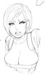  bangs breasts cleavage greyscale grimace jill_valentine large_breasts lineart lips lm_(legoman) monochrome resident_evil short_hair sketch solo swept_bangs 