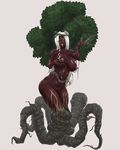  breast_grab breasts dark_skin dryad female hair human_being_bizarre human_being_bizarre_(artist) lipstick monster monster_girl plant purple_eyes pussy solo tree white_hair 