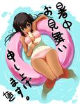  afloat bikini black_hair brown_eyes food from_above highres iga_tamaki innertube k-on! long_hair nakano_azusa one-piece_tan popsicle soaking_feet solo swimsuit tan tanline twintails 