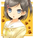  black_hair blue_eyes bow hair_bow hair_ornament hairpin hentai_ouji_to_warawanai_neko. open_mouth school_uniform sekina short_hair side_ponytail solo tsutsukakushi_tsukiko 