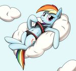  breasts clothing cloud cutie_mark equine female feral friendship_is_magic hair horse looking_at_viewer mammal multi-colored_hair my_little_pony navel nipples pegasus plain_background purple_eyes rainbow_dash_(mlp) rainbow_hair solo swimsuit tg-0 tight_clothing wings 