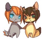  avoid_posting brun69 bulldog24 canine chibi clothing cute duo female fennec fluffy_tail fox hair keksy mammal piercing pixel_art red_hair teil wolf 