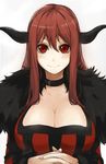  blush breasts choker cleavage demon_girl dress fur_trim hands_clasped horns large_breasts long_hair looking_at_viewer maou_(maoyuu) maoyuu_maou_yuusha miruto_netsuki own_hands_together red_eyes red_hair smile solo 