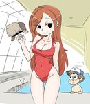  1boy 1girl blood breasts brown_hair cleavage dipper_pines gravity_falls indoors large_breasts looking_at_viewer nosebleed one-piece_swimsuit pool red_hair rei_no_pool shepherd0821 smile swimsuit teenage_girl_and_younger_boy wendy_corduroy 