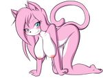  aeris_(vg_cats) all_fours alpha_channel anthro barefoot big_breasts blue_eyes blush breasts cat detailed feline female flat_colors fur hair hanging_breasts hi_res looking_at_viewer mammal multicolor_fur nekoru nipples nude paws pink_fur pink_hair plain_background pose smile solo transparent_background two_tone_fur vg_cats 