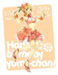  aiba_yumi bad_id bad_pixiv_id blonde_hair bow brown_eyes flower hair_flower hair_ornament idolmaster idolmaster_cinderella_girls midriff mym navel sandals short_hair solo 