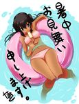  afloat bikini black_hair brown_eyes food from_above highres iga_tamaki innertube k-on! long_hair nakano_azusa popsicle soaking_feet solo swimsuit tan twintails 