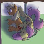  applejack_(mlp) bed bit_gag bite blonde_hair cutie_mark duo equine eyes_closed female feral fluttershy_(mlp) freckles friendship_is_magic fur gag goattrain hair horse mammal multi-colored_hair my_little_pony pegasus pillow pink_hair pony sleeping wings yellow_fur 