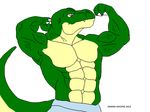  abs anthro biceps claws clothing dinosaur fangs flexing gay green_skin grey_eyes male maxime-jeanne muscles pecs plain_background pose reptile scales scalie shorts smile solo standing teeth theropod thomas_carter toned topless tyrannosaurus_rex underwear vein white_background yellow_skin 