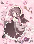  bird bow brown_hair bunny clover club_(shape) dress envelope frills gloves hat heart highres jewelry key letter mary_janes mubi_alice original pantyhose purple_eyes ring shoes solo spade_(shape) stitching valentine 