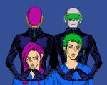  blue_eyes character_request cigarette crossover daft_punk green_hair green_lipstick guy-manuel_de_homem-christo helmet jojo_no_kimyou_na_bouken lipstick long_hair makeup male_focus miso_aji multiple_boys pink_hair stand_(jojo) thomas_bangalter 