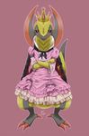  claws clothe clothing crown eye eyes female hands haxorus invalid_tag lazy nintendo pandakunoichi18 pink pink_background pink_clothing plain_background pok&#233;mon pok&eacute;mon princess red_eyes royalty solo standing toes unknown_artist video_games 