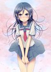  aragaki_ayase black_hair highres konkito long_hair ore_no_imouto_ga_konna_ni_kawaii_wake_ga_nai petals purple_eyes school_uniform serafuku skirt_hold solo tears 