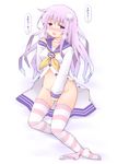  blush choker drooling fingering hair_ornament long_hair masturbation nepgear neptune_(series) panties panties_around_one_leg pink_eyes pink_hair pussy_juice saliva sekiri solo striped striped_legwear striped_panties thighhighs translated unbuttoned underwear 