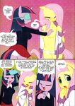  anthro anthrofied blindfold blue_eyes breast_grab breasts clothing comic dialog english_text equine female flanks fluttershy_(mlp) friendship_is_magic hair horse lesbian long_hair multi-colored_hair my_little_pony panties pink_hair pony purple_eyes purple_fur pussy skirt text twlight_sparkle_(mlp) underwear yellow_fur 