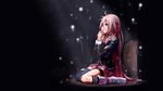  asymmetrical_legwear bad_id bad_pixiv_id bare_shoulders black_legwear blue_eyes boots choker hair_between_eyes hands_clasped highres ia_(vocaloid) kneehighs long_hair omaru_gyuunyuu own_hands_together pink_hair pleated_skirt single_kneehigh single_thighhigh sitting skirt solo thigh_strap thighhighs very_long_hair vocaloid wallpaper wariza 