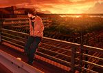  album_cover bad_id bad_pixiv_id brown_hair cloud cover fence hands_in_pockets headphones highres jacket kurono_kuro leaning_back male_focus original scenery sky solo sunset 