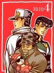  3boys baby beanie beard black_hair facial_hair family gakuran glasses hat higashikata_jousuke jojo_no_kimyou_na_bouken joseph_joestar kuujou_joutarou long_coat multiple_boys pompadour school_uniform sunglasses tegaki warai 