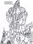  abs alien biceps bulge dialog gay growth loincloth male muscles nipples pecs plain_background pose predator scales sketch text toned topless underwear vein white_background yautaian-darkness_(artist) 