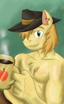  anthrofied blonde_hair braeburn_(mlp) ear_piercing equine flameydragwasp friendship_is_magic green_eyes hair hat horse male mammal my_little_pony piercing pony smile solo 