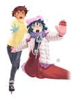  bulge coat denim gloves hat ice_skating jeans male_focus mittens multiple_boys natsuki_(natsuyasumi.) natsuyasumi. otoko_no_ko pants pantyhose po-ju scarf skating skirt tripping yuu_(natsuyasumi.) 