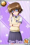  adjusting_eyewear artist_request blue_eyes brown_hair character_name glasses lyrical_nanoha mahou_shoujo_lyrical_nanoha mahou_shoujo_lyrical_nanoha_innocent material-s private_ten'ou_middle_school_uniform school_uniform short_hair short_sleeves skirt solo star stern_starks sweater_vest wristband 