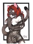  absurd_res anthro feline female hi_res mammal pinup pose solo terrie_smith traditional_media undressing 