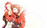  blue_eyes brown_eyes brown_hair gloves headband lloyd_irving long_hair male_focus multiple_boys red_hair red_shirt shirt skllp smile tales_of_(series) tales_of_symphonia zelos_wilder 