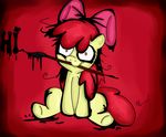  blood creepy cub cute dialog englsh_text female feral friendship_is_magic hair hair_bow insane my_little_pony red_eyes red_hair solo story_of_the_blanks text unknown_artist yellow_fur young 