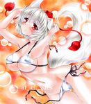  animal_ears artist_name at_classics bikini breasts hat inubashiri_momiji large_breasts light_smile looking_at_viewer marker_(medium) red_eyes sample short_hair silver_hair solo swimsuit tail tokin_hat touhou traditional_media undone untied untied_bikini white_background wolf_ears wolf_tail 