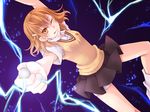  biribiri brown_eyes brown_hair misaka_mikoto morinaga_(candy_junky) one_eye_closed school_uniform short_hair solo to_aru_kagaku_no_railgun to_aru_majutsu_no_index 