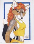  absurd_res anthro canine female hi_res looking_at_viewer mammal pinup pose solo terrie_smith traditional_media 