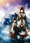  absurdres animal_ears copyright_request highres japanese_clothes kei_(keigarou) long_hair miko multiple_girls red_eyes short_hair 