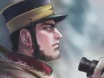  1boy beard_stubble buzz_cut facial_hair from_side golden_kamuy hat kepi long_sideburns looking_ahead male_focus mature_male military_hat nopinzo portrait scope serious short_hair sideburns solo stubble tanigaki_genjirou thick_eyebrows very_short_hair 