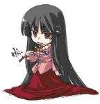  anger_vein angry bangs blunt_bangs branch holding houraisan_kaguya long_sleeves looking_at_viewer lowres red_eyes red_skirt sasurai simple_background skirt solo stick touhou white_background 