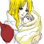  1girl blonde_hair blue_eyes ceodore_harvey final_fantasy final_fantasy_iv final_fantasy_iv_the_after green_eyes lowres mother_and_son motherly oekaki pontaouka rosa_farrell silver_hair 