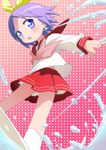  blue_eyes hair_ribbon hiiragi_tsukasa lucky_star mizu_asato purple_hair ribbon ryouou_school_uniform school_uniform serafuku short_hair solo surfing water 