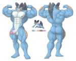 2023 5_fingers 5_toes abs absurd_res amphibian anthro anthrofied back_muscles balls barazoku belly biceps big_biceps biped black_eyes blue_back blue_butt blue_face blue_feet blue_legs blue_nipples blue_soles blue_toes butt color_swatch countershade_belly countershade_torso countershading daddyfication digital_drawing_(artwork) digital_media_(artwork) fan_character feet fingers flexing flexing_bicep flexing_both_biceps flexing_muscles front_view generation_3_pokemon genitals gills glans hi_res humanoid_feet humanoid_hands looking_at_viewer male manly model_sheet monotone_balls monotone_butt monotone_feet monotone_genitals monotone_legs monotone_penis mouth_closed muscular muscular_anthro muscular_legs muscular_male navel nintendo nipples no_nails nostrills orange_gills orange_sclera pecs penis pink_glans plantigrade pokemon pokemon_(species) pokemorph pose rear_view signature simple_background solard0gg0 solo sprite standing swampert toes two_tone_face white_balls white_belly white_body white_chest white_countershading white_face white_penis