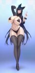  1girl absurdres animal_ear_fluff animal_ears arm_up ass_visible_through_thighs atago_(azur_lane) azur_lane bikini black_bikini black_hair black_thighhighs blurry blurry_background breasts dog_ears full_body heart highres huge_breasts long_hair looking_at_viewer mole mole_under_eye navel one_eye_closed open_mouth race_queen rekaerb_maerd shrug_(clothing) solo swept_bangs swimsuit thighhighs wrist_cuffs yellow_eyes 