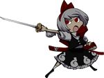  absurdres alternate_color bow full_body hairband highres konpaku_youmu red_eyes red_hairband short_hair silver_hair solo sword touhou transparent_background vector_trace weapon 