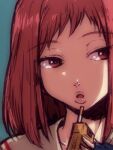  1girl brown_eyes cigarette eshaku_(asifu-coffee) flcl lips long_hair open_mouth red_hair sailor_collar samejima_mamimi school_uniform simple_background solo 