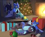 anthro bandai_namco chastity_bulge chastity_device christmas christmas_lights christmas_present christmas_tree digimon digimon_(species) gift hi_res holidays latex null null_bulge plant plush_suit plushie renamon rubber_suit sexotheque tree