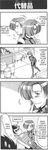  1girl 4koma afterimage artist_request bangs blush box cardboard_box chin_stroking clenched_hand comic crate drum_(container) english finger_to_mouth flying_sweatdrops greyscale hair_over_one_eye hand_on_another's_shoulder haran_banjou hard_translated indoors kidou_senkan_nadesico long_hair long_sleeves maki_izumi military military_uniform monochrome motion_lines muteki_koujin_daitarn_3 namesake pants pantyhose pencil_skirt shadow short_hair skirt speech_bubble spiked_hair stuffed_animal stuffed_bunny stuffed_panda stuffed_toy super_robot_wars sweat tank_top translated uniform very_long_hair walking 