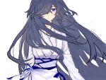  1girl adapted_costume an_dong blue_eyes blue_hair china_dress chinese_clothes closed_mouth dress fu_hua fu_hua_(azure_empyrea) fu_hua_(taixuan_impression) grey_hair hair_over_one_eye hanfu honkai_(series) honkai_impact_3rd long_hair long_sleeves looking_at_viewer official_alternate_costume simple_background solo white_background white_dress white_hanfu white_sleeves 
