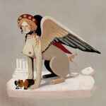 1:1 anthro based_on_another_work breasts broken clothed clothing collumn digital_media_(artwork) felid female hexnovo hi_res mammal mythological_sphinx mythology nipples nude solo tail topless wings