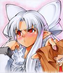  blush calnarsa dress gift half_updo holding holding_gift long_hair melty_blood nekoarc pointy_ears red_eyes ribbon shikishi slit_pupils solo traditional_media tsukihime tsundere white_hair white_len 